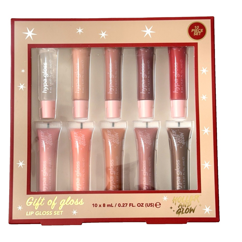 Holler & Glow Gift of Gloss Lip Gloss Set 10 Tubes Juicy Shades NEW Sealed NIB